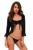 Sexy Black Womens Long Sleeve Lace Jacket with Thong
